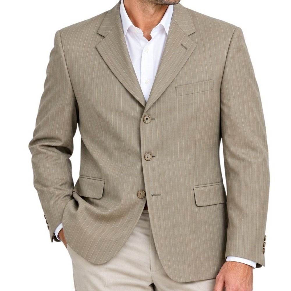 Louis Roth Tan Pinstripe 100% Wool 3-Button Blazer Men's 42S